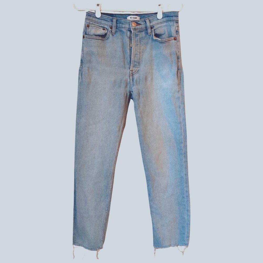 RE/DONE Comfort Stretch High Rise Stove Pipe Jean in Mid 90s Wash Size 29